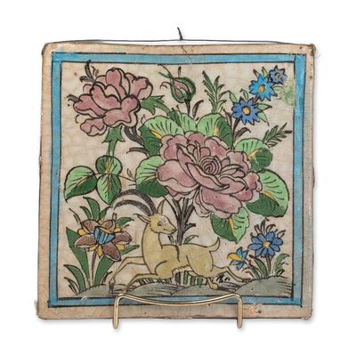Persian Qajar Style Polychrome Earthenware Tile