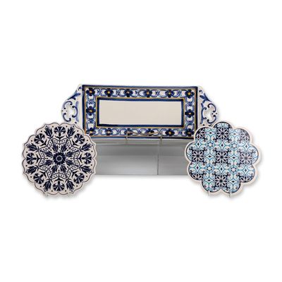 3pc Portugal and Turkish Ceramic Tray and Trivets