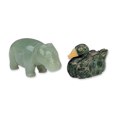 Two Carved Hardstone Animal Figurines, Duck and Hippo