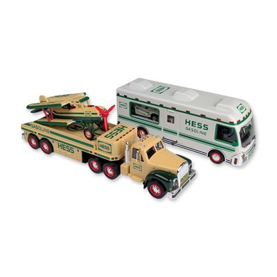 Two Hess Toy Truck with Airplane and Recreation Vehicle with Dune Buggy & Motorcycle Sets