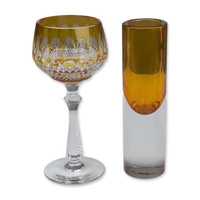 Nouvel Studio Art Glass Vase with Cut to Clear Goblet