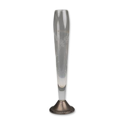 Duchin Creation Sterling Silver Etched Glass Bud Vase on Weighted Base