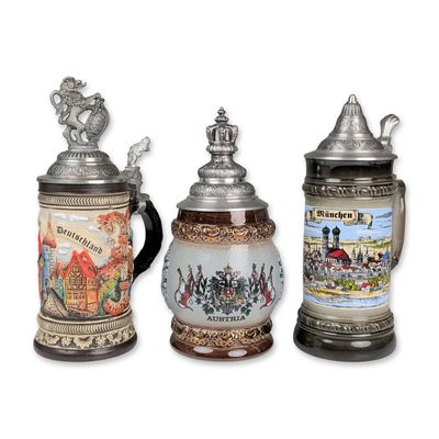 Three German and Austrian Lidded Beer Steins