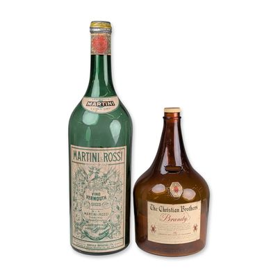 2pc Large Liquor Display Bottles, The Christian Brothers Brandy and Martini & Rossi Vermouth