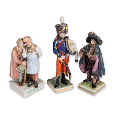 3pc Capodimonte and German Hand-Painted Porcelain Figurines