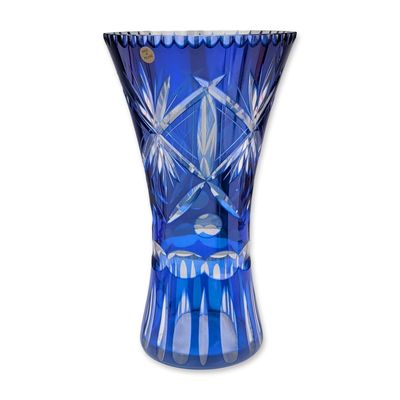 Polish Cobalt Cut to Clear Crystal Vase
