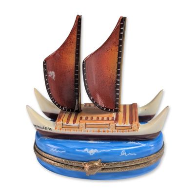 Limoges Hand Painted Canoe Porcelain Box