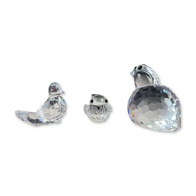 3pc Swarovski Silver Crystal Bird Figurine Set: Dove, Chick, and Partridge