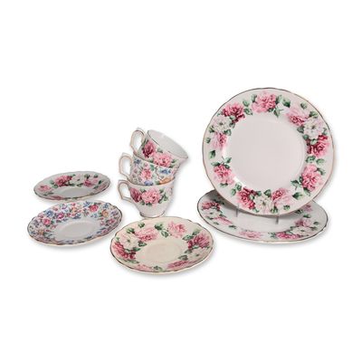8pc Crown Staffordshire Floral Bone China Tea Assortment