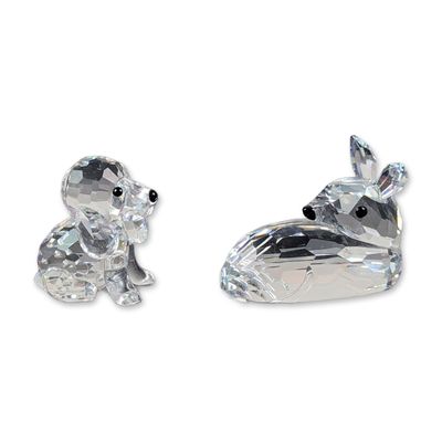 2pc Swarovski Silver Crystal Fluffy Animal Figurines