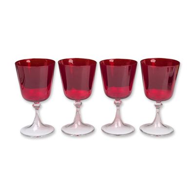Set of Four Ruby Red Glass Goblets