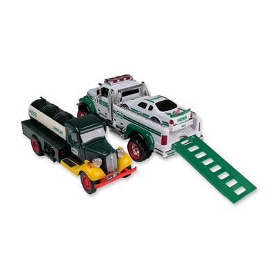 Two Hess Toy Trucks, The First Hess Truck and Truck with Race Car Set
