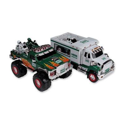 Two Hess Toy Truck with Front Loader and Monster Truck with Motorcycles Sets with Boxes