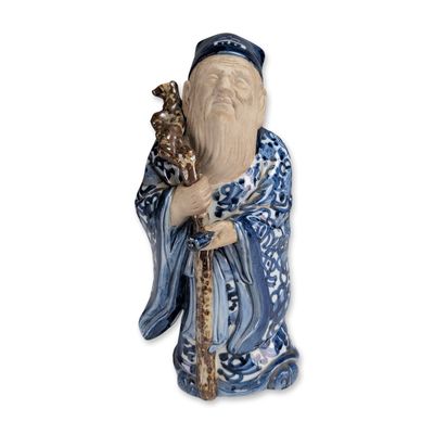 Japanese Blue and White Porcelain Jurojin Figurine