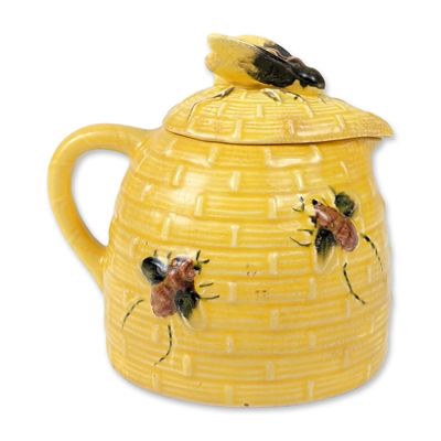 Yellow Glazed Beehive Ceramic Honey Pot with Lid
