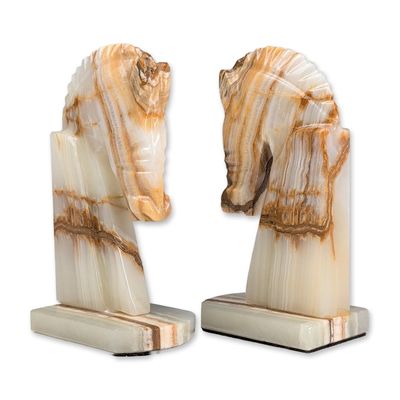 Pair of Carved Onyx Horse Head Bookends