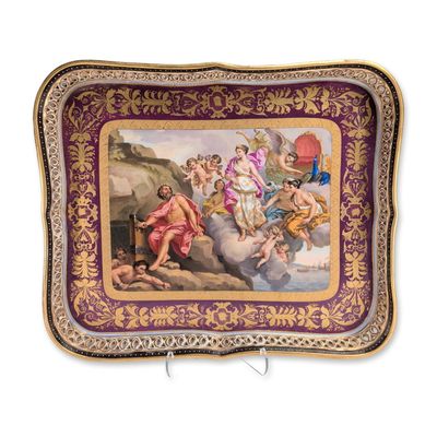 Royal Vienna Style Gilt Porcelain Reticulated Mythological Cabinet Tray