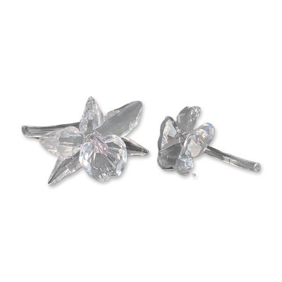 Two Swarovski Silver Crystal Figurines, Orchid and Four Leaf Clover