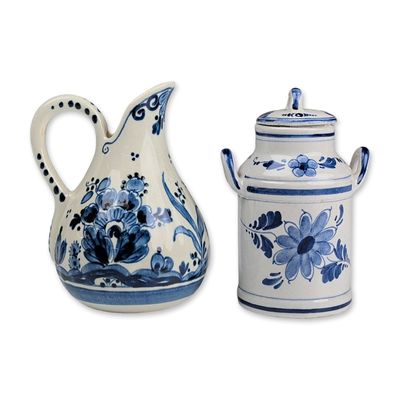 2pc Dutch Delft Blauw Hand-Painted Ceramics Milk Jug and Pitcher
