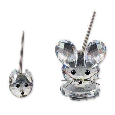2pc Swarovski Silver Crystal Mouse Figurines
