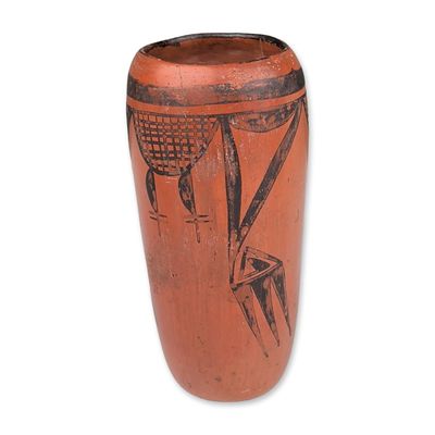 Hopi Pueblo Black on Red Pottery Cylinder Vase