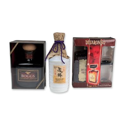 3pc Assorted Liquors - Boggs Liqueur, Gekkeikan Sake, and Disaronno Gift Set