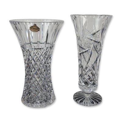 2pc Bohemian Hand Cut Crystal Vases