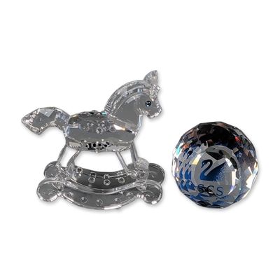 2pc Swarovski Crystal Rocking Horse Figurine and SCS Paperweight