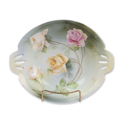 RS Germany Porcelain Hand Painted Floral Pierced Bowl