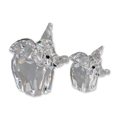 Two Swarovski Silver Crystal Figurines, Large and Small Elephants