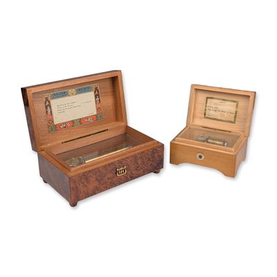 Two Reuge and Lador Swiss Wooden Music Boxes