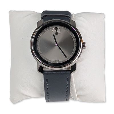 Movado Bold Grey Dial Leather Wrist Watch