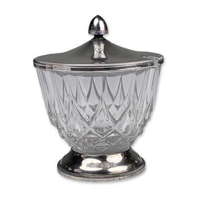 Italian Silver Plated and Cut Glass Condiment Pot