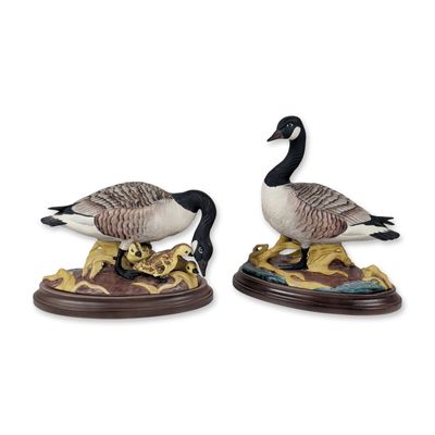 Pair of Boehm Porcelain Canada Geese with Base