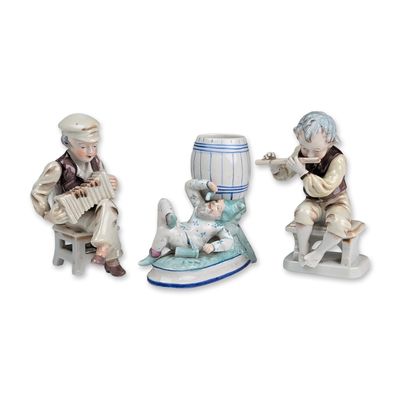 3pc Japanese Porcelain Figurines and Toothpick Holder