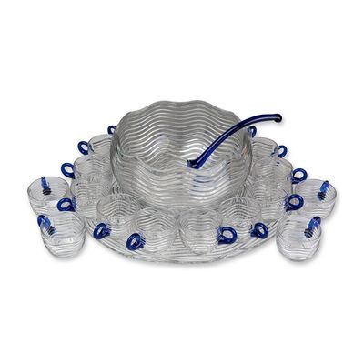 21pc Set of Mid-Century Rippled Glass Punch Set