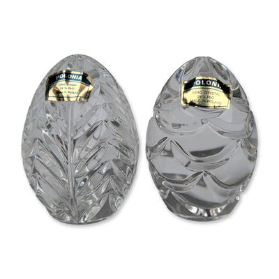 2pc Polonia Polish Lead Crystal Egg Paperweights