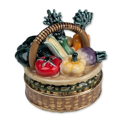 Monet Enameled Vegetable Basket Trinket Box, Eat Well