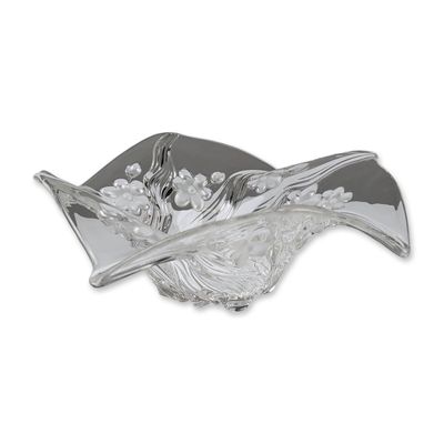 Floral Clear and Frosted Glass Centerpiece Bowl