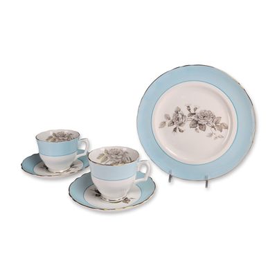 5pc Crown Staffordshire Gray Blossoms Porcelain Tea Service