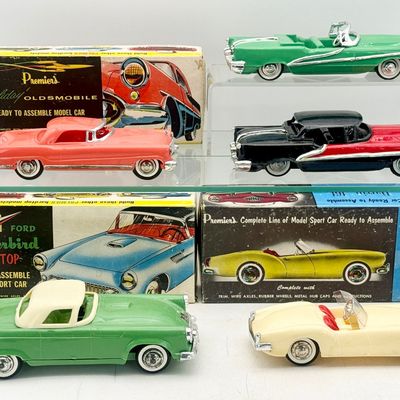 5 Premier Products Co. Plastic Model Cars and Three Boxes