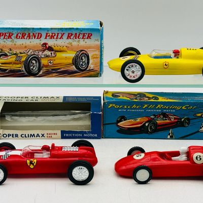 3 Vintage Hong Kong Friction-Powered Racing Cars with Original Boxes