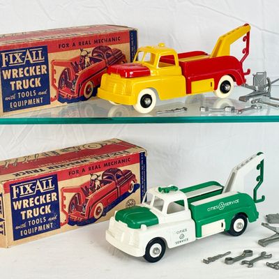 2 Marx Plastic Fix-All Wrecker Trucks with Boxes
