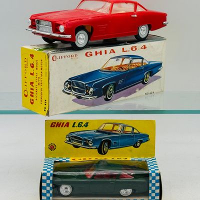 2 Vintage HK Plastic 1961 Ghia L.6.4 Model Cars