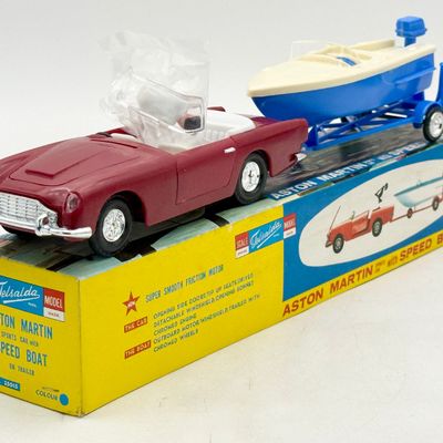 Telsalda Friction Powered Aston Martin and Speed Boat with Original Box