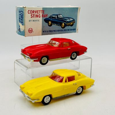 2 Marx 1963 Corvette Sting Ray Friction Cars with Box