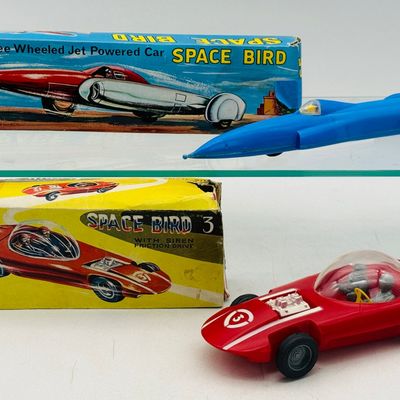 2 Vintage Hong Kong Space Bird Toy Cars with Boxes