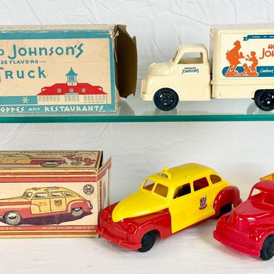 3 Vintage Louis Marx and Company Plastic Advertising Toy Vehicles
