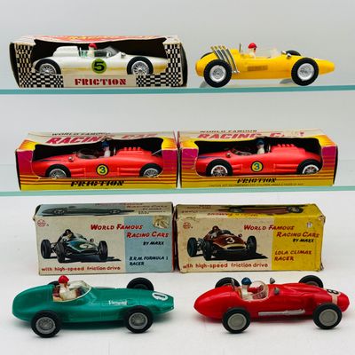 6 Marx Vintage Racing Cars with Boxes