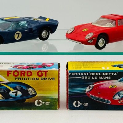 2 Clifford Series #704 & 705 Friction Drive Racing Cars with Boxes